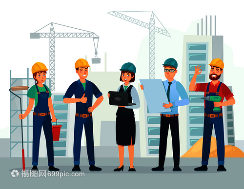 技術(shù)員和工程師團(tuán)隊(duì)卡通人物